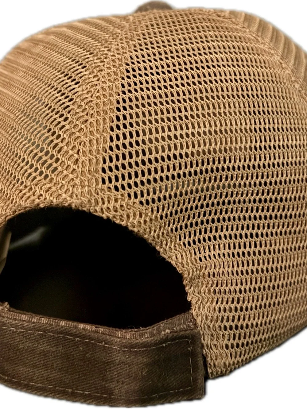 Try That Small Town Distressed Trucker Cap - Denim / Beige Mesh